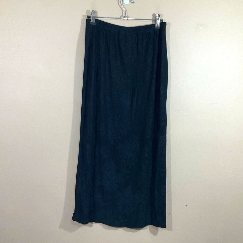 Vintage Chicos Floral Maxi Skirt 1 M/8 Black 90s Whimsigoth Travel Slinky Grunge